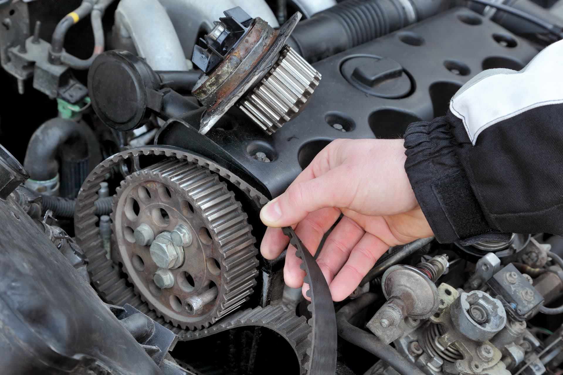 car engine showing cam belt timing belt