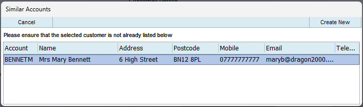 Possible matching customer records